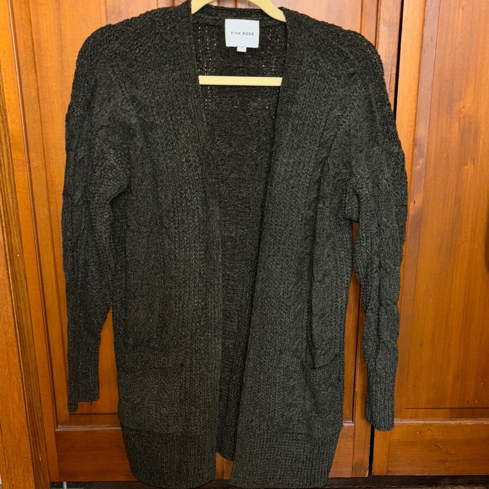 Pink Rose Charcoal Knit Cardigan